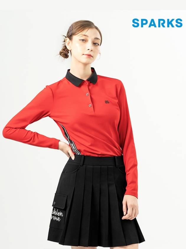 Women s logo line color combination long sleeved collar T shirt SO3LTS103 - SPARKS - BALAAN 3