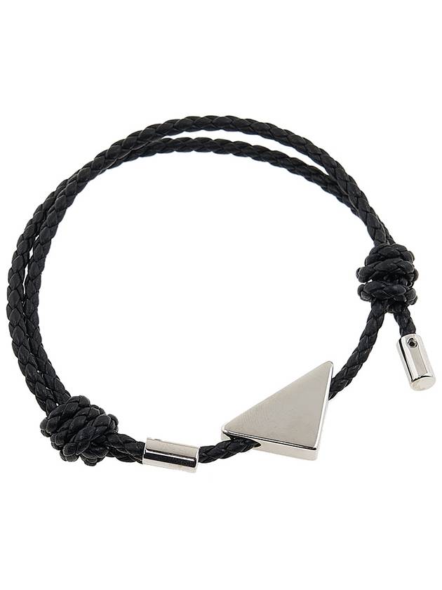 Triangle Logo Leather Bracelet Black - PRADA - BALAAN 3