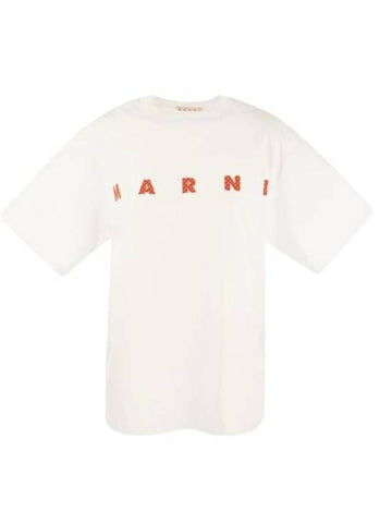 Logo Print Cotton Short Sleeve T-Shirt White - MARNI - BALAAN 1