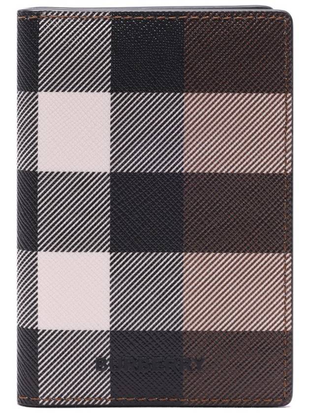 Checked Leather Card Wallet Dark Birch Brown - BURBERRY - BALAAN 3