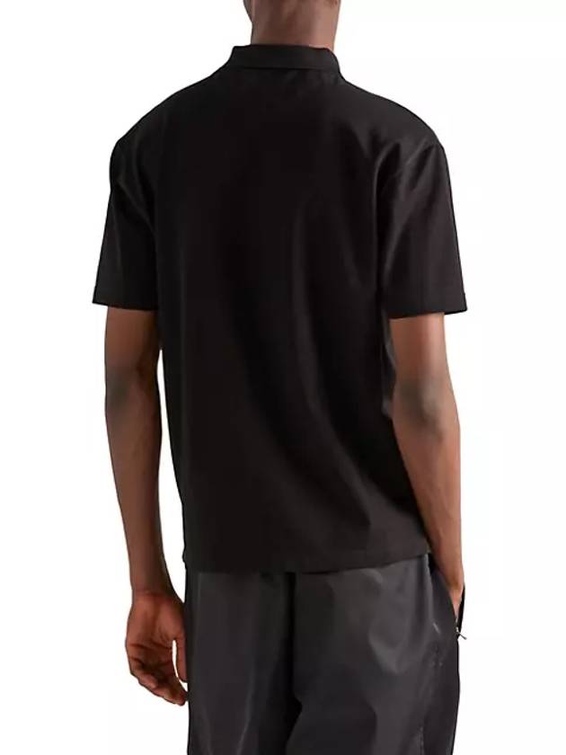 Pique Re-Nylon Details Polo Shirt Black - PRADA - BALAAN 5