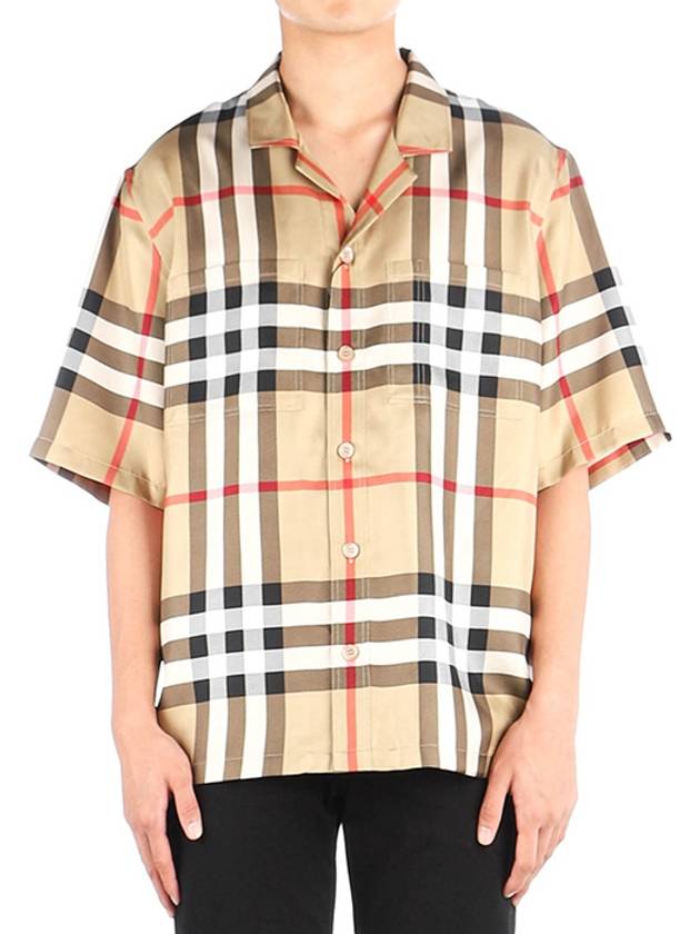 Vintage Check Silk Short Sleeve Shirt Archive Beige - BURBERRY - BALAAN.