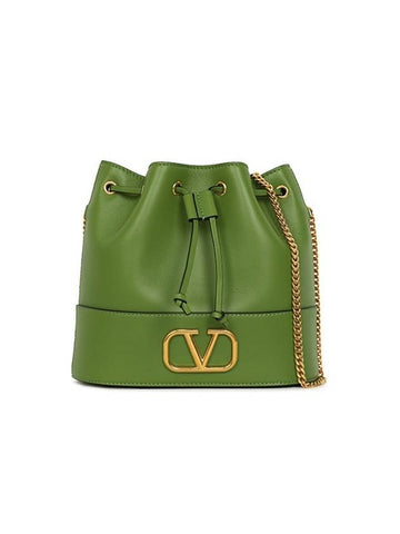 V Logo Chain Mini Bucket Bag Green - VALENTINO - BALAAN 1