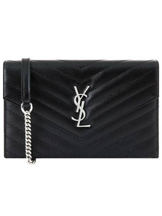 Cassandre Envelope Chain Shoulder Bag In Grain De Poudre Leather Noir - SAINT LAURENT - BALAAN 2