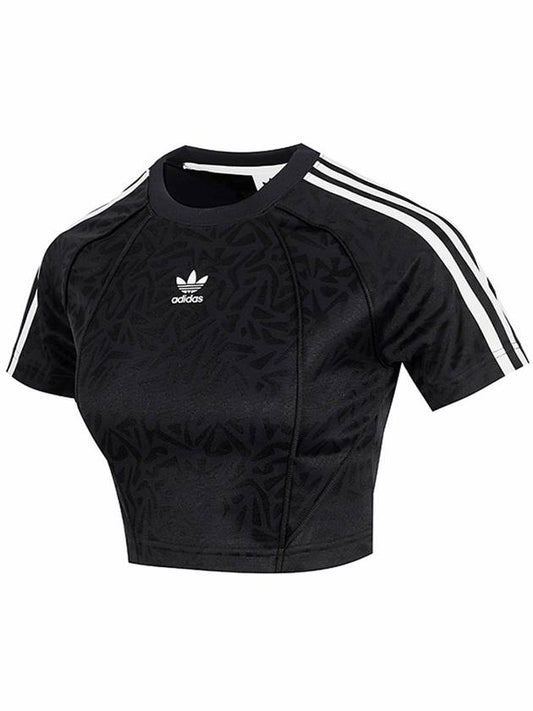 3 Stripe Baby Crop Short Sleeve T-Shirt Black - ADIDAS - BALAAN 1