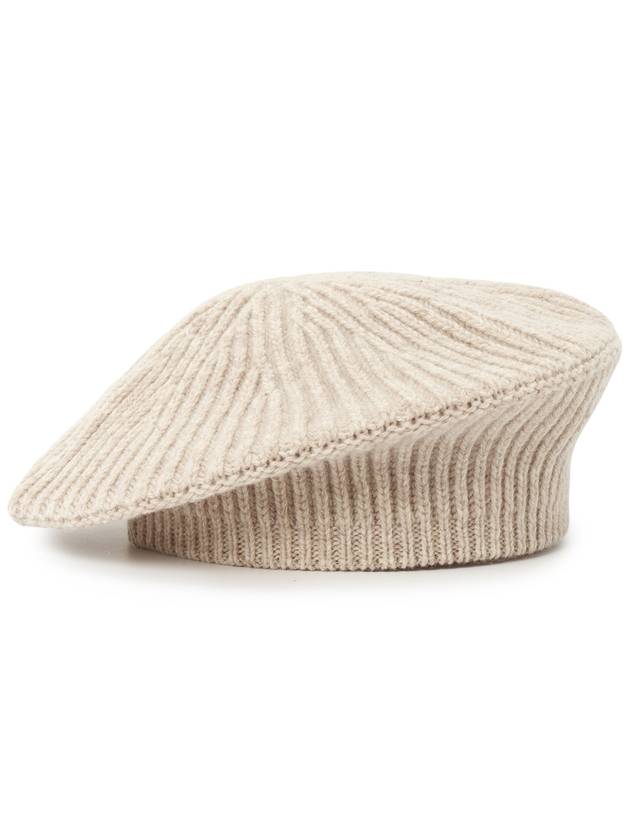 Logo Rib Edge Wool Beret Sand - GANNI - BALAAN 5