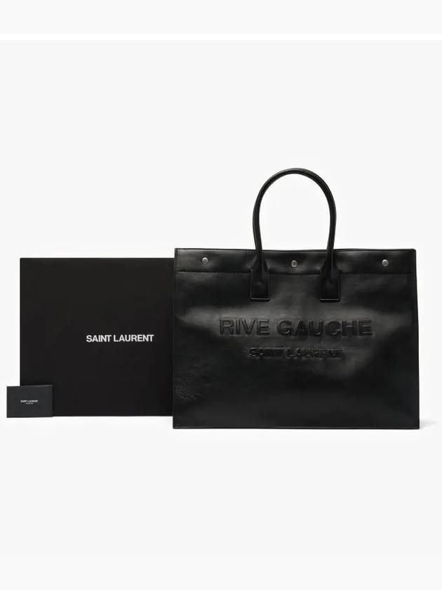 Rive Gauche Logo Leather Tote Bag Black - SAINT LAURENT - BALAAN 4