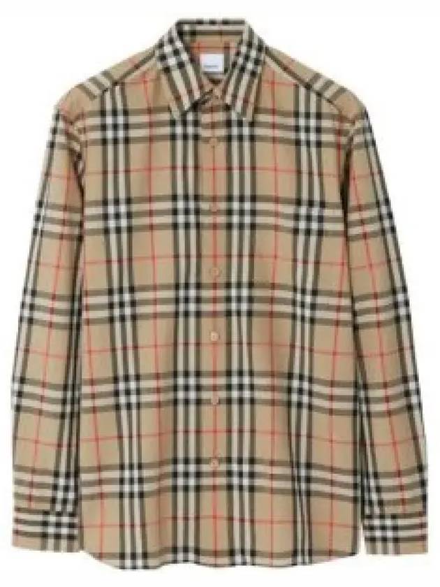 Check Cotton Long Sleeve Shirt Beige - BURBERRY - BALAAN 2