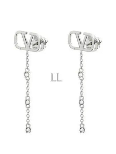 V Logo Metal Crystal Earrings Silver - VALENTINO - BALAAN 2