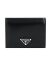 Spazzolato Triangle Logo Brushed Leather Half Wallet Black - PRADA - BALAAN 1