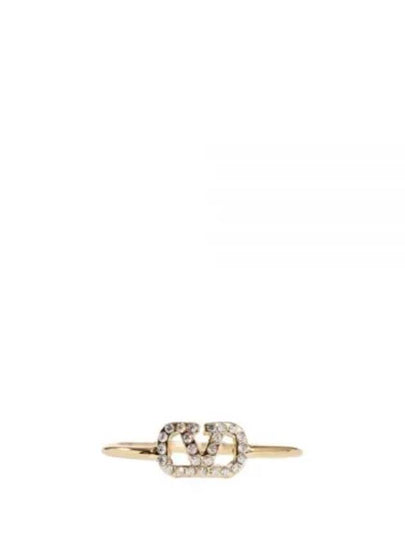 V Logo Signature Metal Crystal Ring Gold - VALENTINO - BALAAN 2