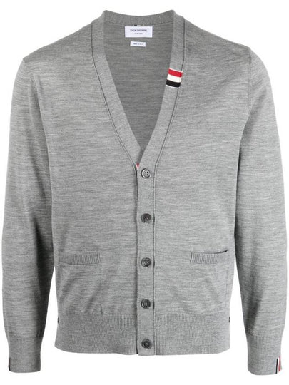 Men's Jersey Stitch V-Neck Cardigan Light Grey - THOM BROWNE - BALAAN 2