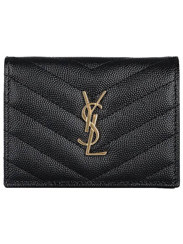 Monogram Caviar Leather Flap Card Wallet Black - SAINT LAURENT - BALAAN 2