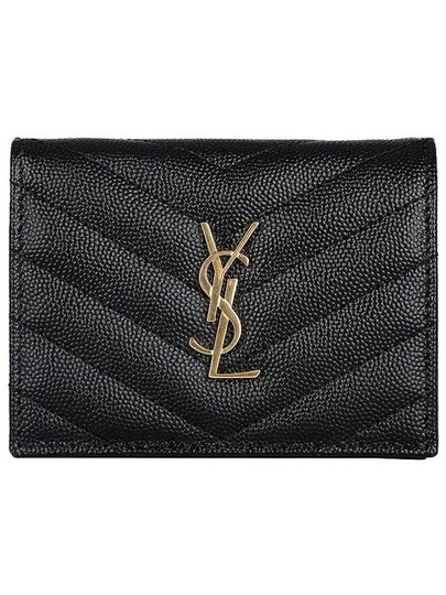 Monogram Caviar Leather Flap Card Wallet Black - SAINT LAURENT - BALAAN 2