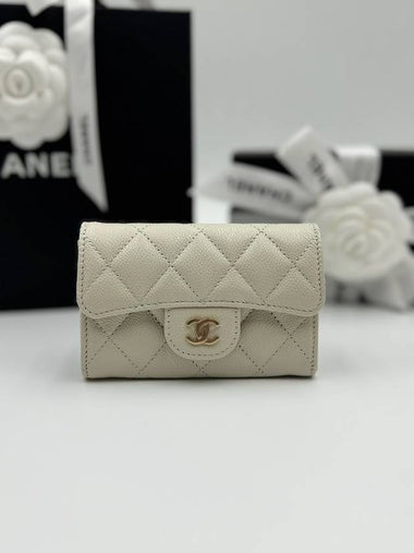 Classic snap card wallet light gray champagne gold AP0214 B10583 - CHANEL - BALAAN 1