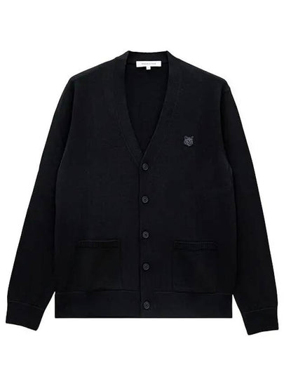 Bold Fox Head Patch V Neck Wool Cardigan Black - MAISON KITSUNE - BALAAN 2