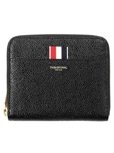 Three Stripes Pebble Grain Zipper Round Half Wallet Black - THOM BROWNE - BALAAN 1