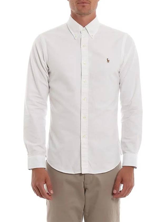 Men's Slim Fit Oxford Cotton Long Sleeve Shirt White - POLO RALPH LAUREN - BALAAN 4