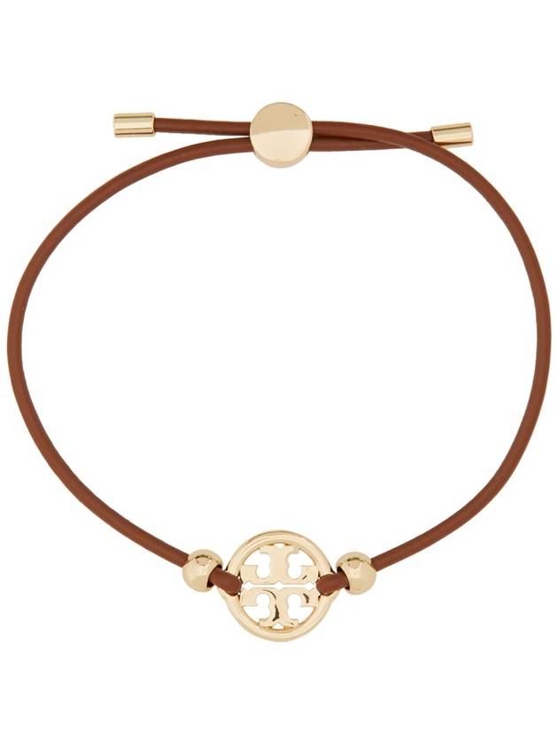 Miller Logo Charm Slider Leather Bracelet Brown - TORY BURCH - BALAAN 3