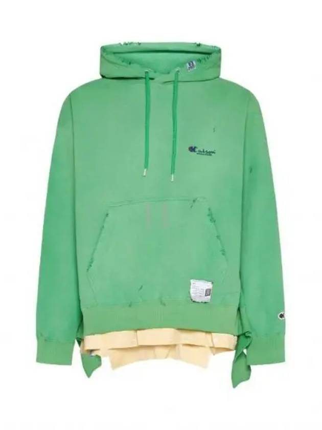 A10HD591 Green Distressed Effect Oversized Hoodie - MIHARA YASUHIRO - BALAAN 1