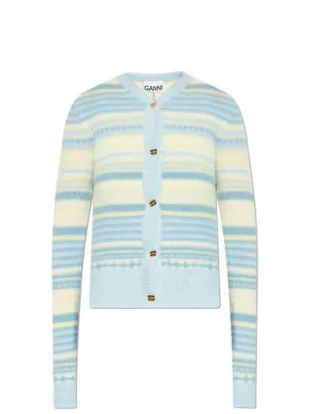 Striped Soft Wool Cardigan Light Blue - GANNI - BALAAN 2