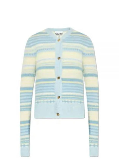 Striped Soft Wool Cardigan Light Blue - GANNI - BALAAN 2