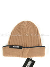 01158 003 Jean Beige Ribbed Knit Beanie - MOSCHINO - BALAAN 1