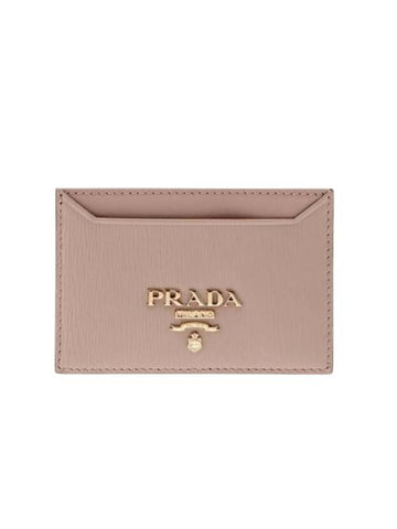 Vitello Gold Logo Card Wallet Desert Beige - PRADA - BALAAN 1