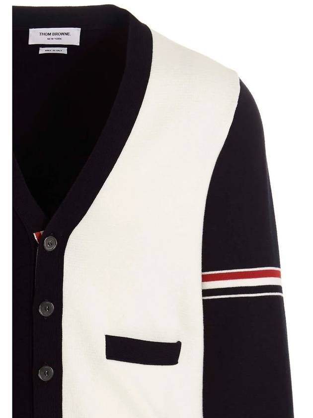 Funmix Cotton ArmBand V-Neck Cardigan White Navy - THOM BROWNE - BALAAN 4