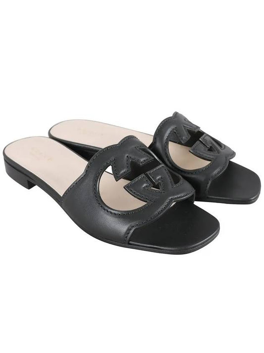 Women's Interlocking G Cut Out Slide Sandals Black - GUCCI - BALAAN 2