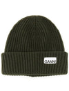 Logo Patch Knit Beanie Green - GANNI - BALAAN 2