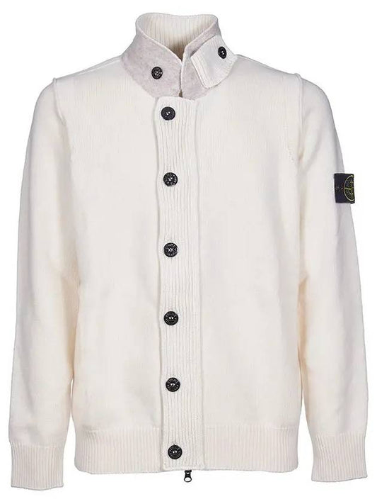 Wappen High Neck Button Up Wool Cardigan Beige - STONE ISLAND - BALAAN 2