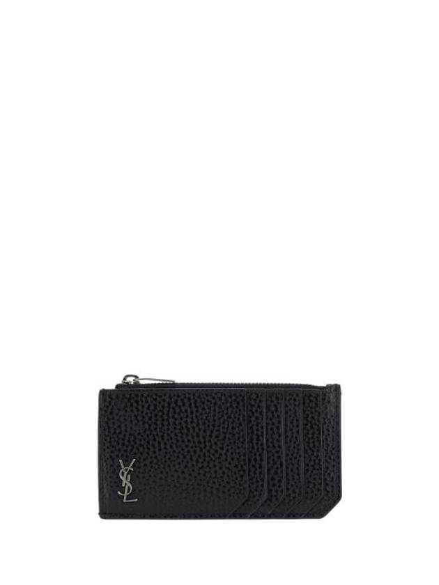 Tiny Cassandre Fragment Zipper Card Wallet Black - SAINT LAURENT - BALAAN 2