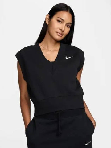 Women s Sportswear Phoenix Fleece Loose V neck Sleeveless Crop Top 010 - NIKE - BALAAN 1