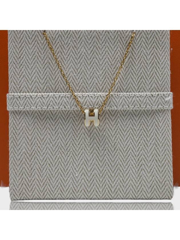 Mini Pop H Pendant Necklace Gold Blanc White - HERMES - BALAAN 2