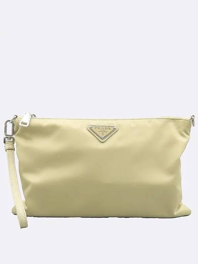 2NH006 Beige color fabric re nylon pouch clutch bag - PRADA - BALAAN 1