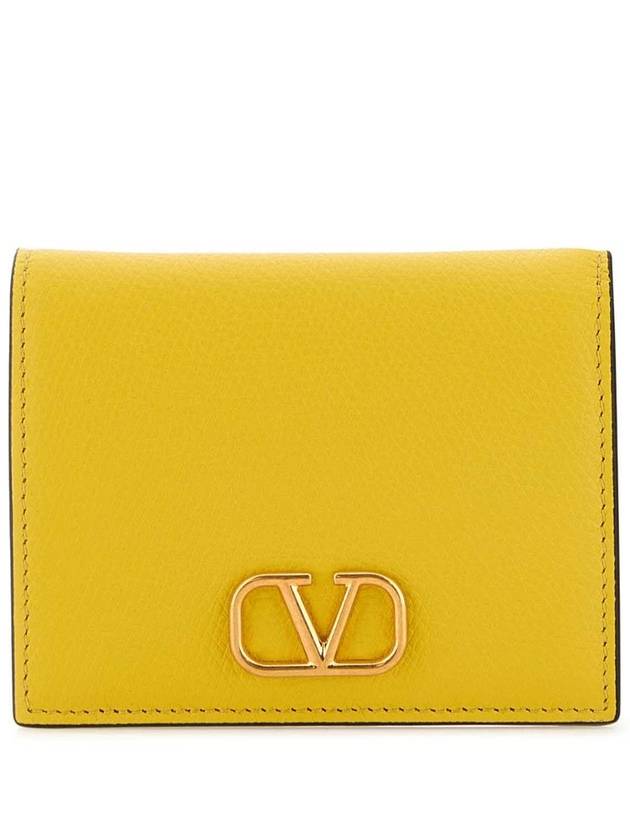 Compact V Logo Signature Calfskin Half Wallet Cedar Yellow - VALENTINO - BALAAN 2