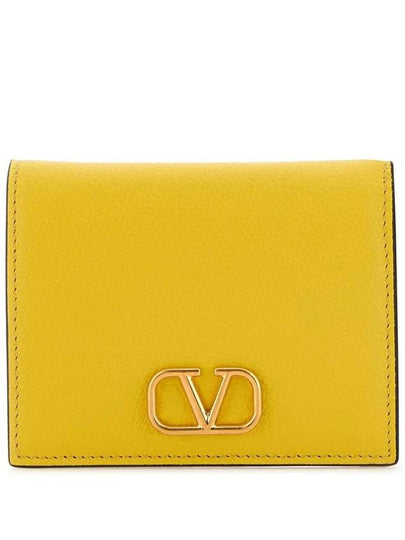 Compact V Logo Signature Calfskin Half Wallet Cedar Yellow - VALENTINO - BALAAN 2