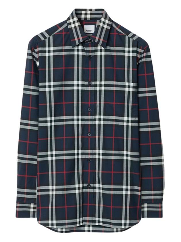 Check Pattern Long Sleeve Shirt Navy - BURBERRY - BALAAN 2