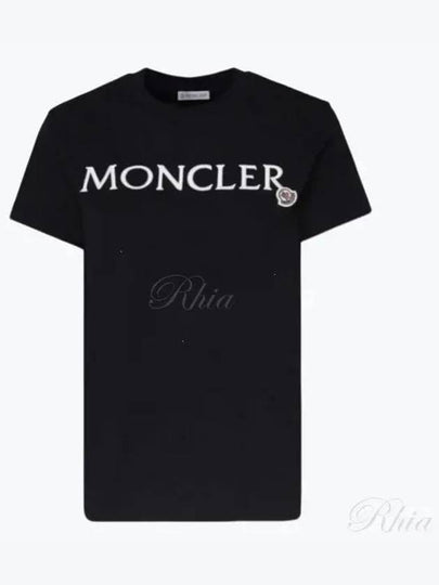 Women's Embroidered Logo Short Sleeve T-Shirt Black - MONCLER - BALAAN 2