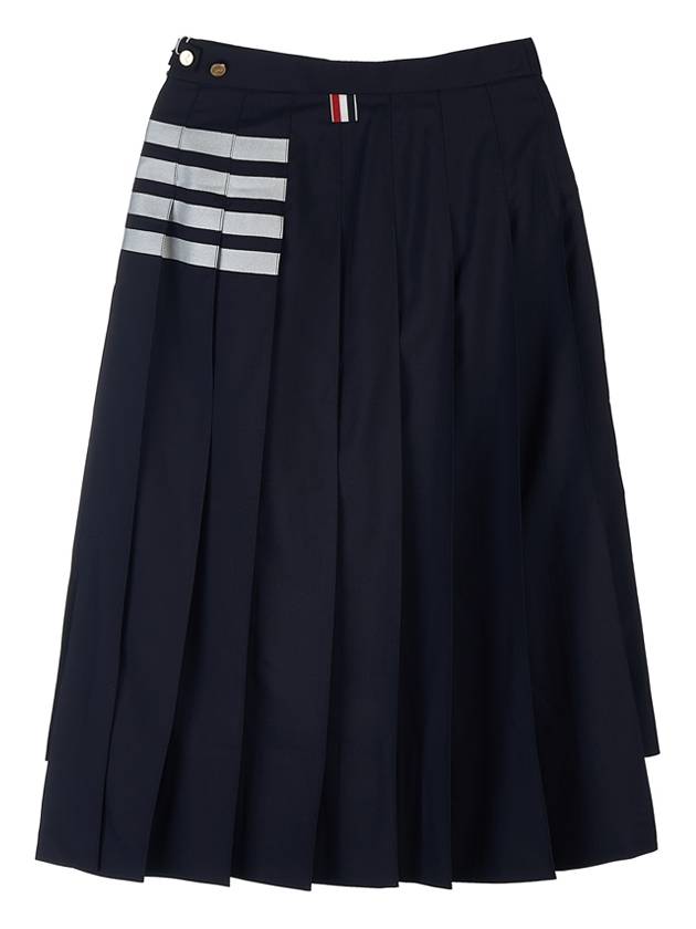 4 Bar Logo Plain Weave Wool Pleated Skirt Navy - THOM BROWNE - BALAAN 3