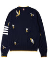 Cotton Merino Birds & Bees Intrasia 4 Bar Crew Neck Pullover Knit Top Navy - THOM BROWNE - BALAAN 3