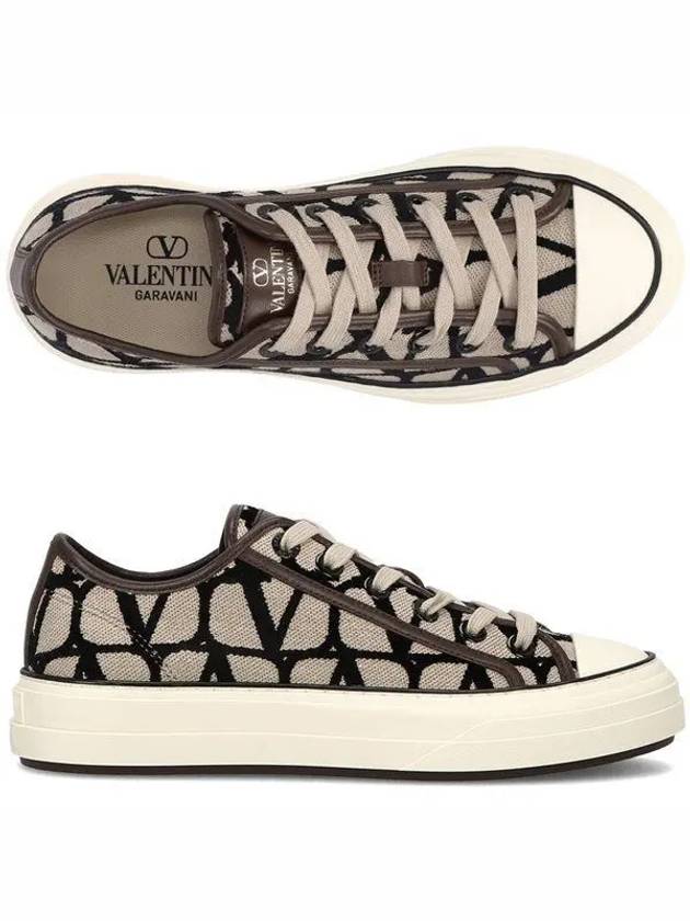 Women's Toile Iconographe Low Top Sneakers Black Beige - VALENTINO - BALAAN 2