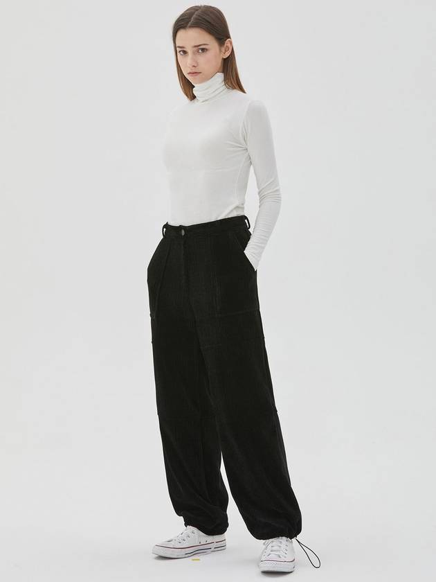 RYUL+WAI: Velvet Corduroy Wide String Pants Black - RYUL+WAI: - BALAAN 3