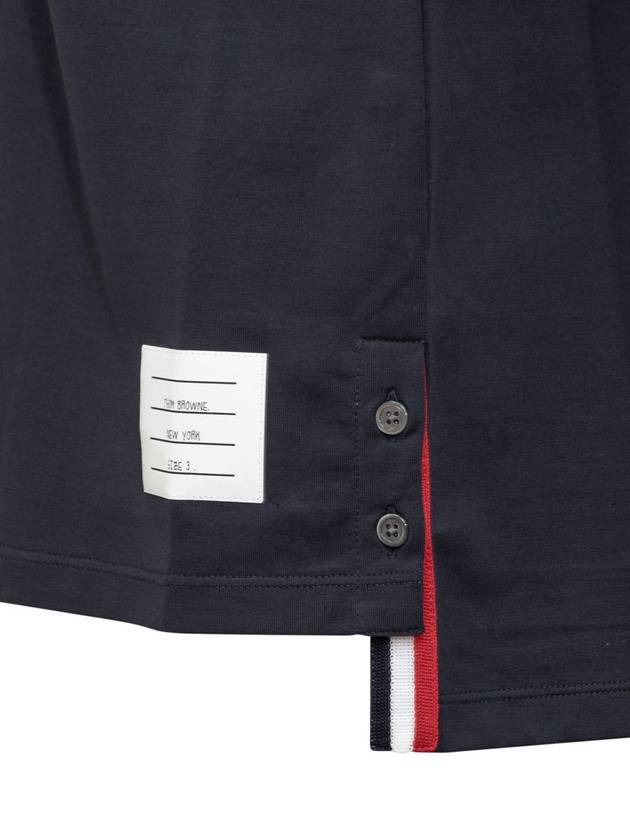 Men's Medium Weight Jersey Tipped Pocket Crewneck Short Short Sleeve T-Shirt Navy - THOM BROWNE - BALAAN 4