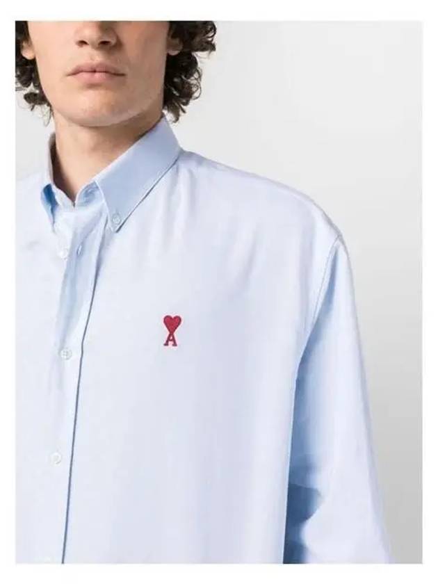 Heart Logo Boxy Fit Button Long Sleeve Shirt Sky Blue - AMI - BALAAN 3