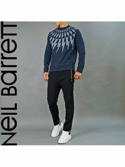 Men's Lightning Bolt Sweatshirt Wash Navy - NEIL BARRETT - BALAAN 2