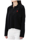 Small Heart Long Sleeve Polo Shirt Black - AMI - BALAAN 4