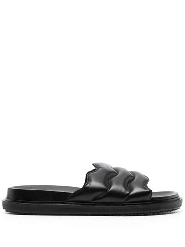 Padded Wave Leather Slide Slippers Black - MARNI - BALAAN 1