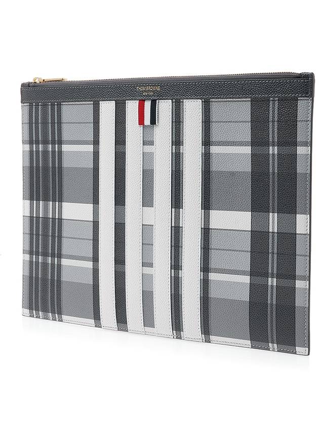 Madras 4 Bar Stripe Clutch Bag Grey - THOM BROWNE - BALAAN 3